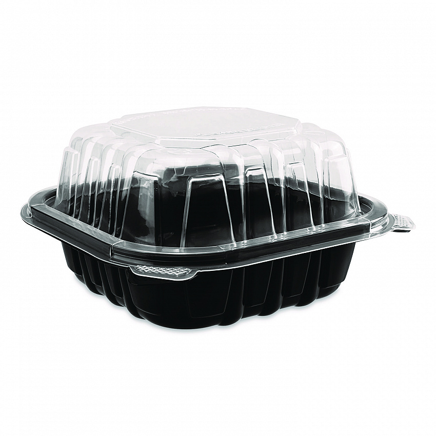 Polypropylene Plastic Hinged Container, 6 x 6 x 3, Black/Clear, Plastic, 50/Pack, 6 Packs/Carton (FPPHC66PP1C)
