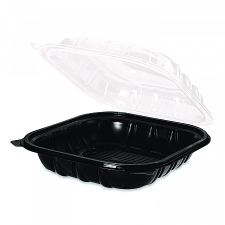 Polypropylene Plastic Hinged Container, 9 x 9 x 3, Black/Clear, Plastic, 50/Pack, 3 Packs/Carton (FPPHC99PP1C)