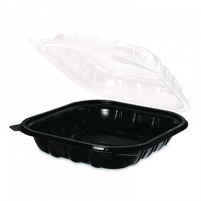 Polypropylene Plastic Hinged Container, 9 x 9 x 3, Black/Clear, Plastic, 50/Pack, 3 Packs/Carton (FPPHC99PP1C)