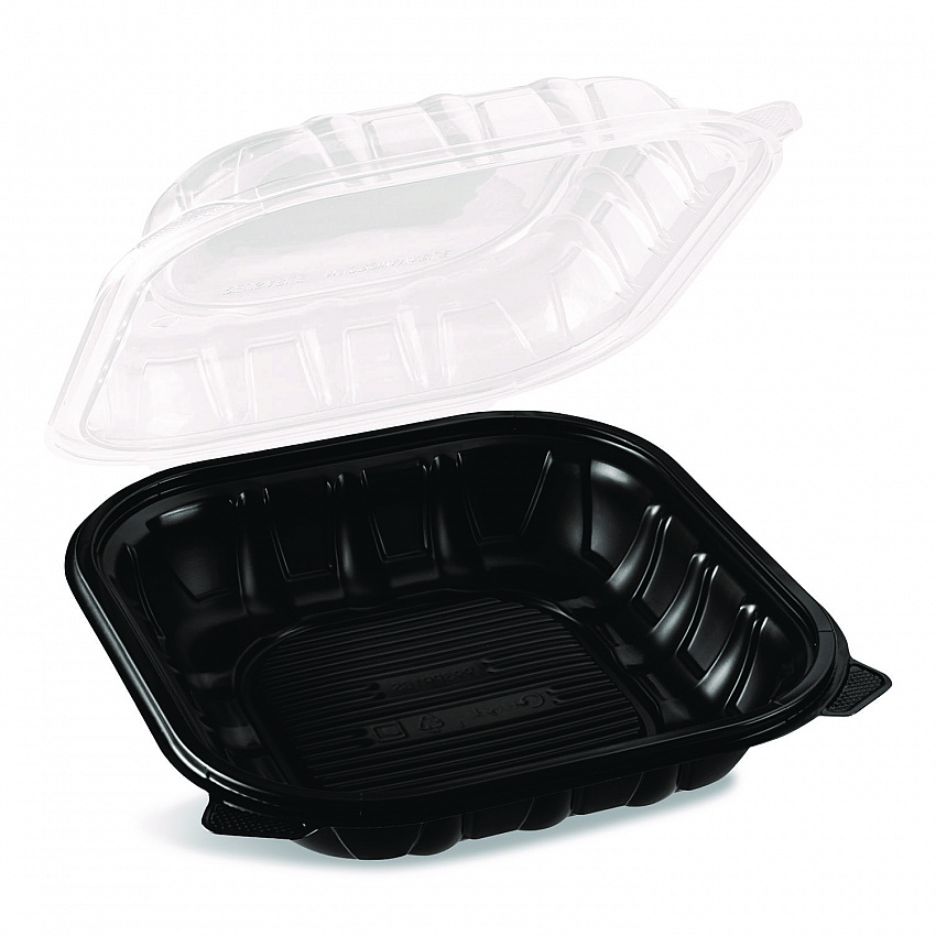 Polypropylene Plastic Hinged Container, 9 x 9 x 3, Black/Clear, Plastic, 50/Pack, 3 Packs/Carton (FPPHC99PP1C)