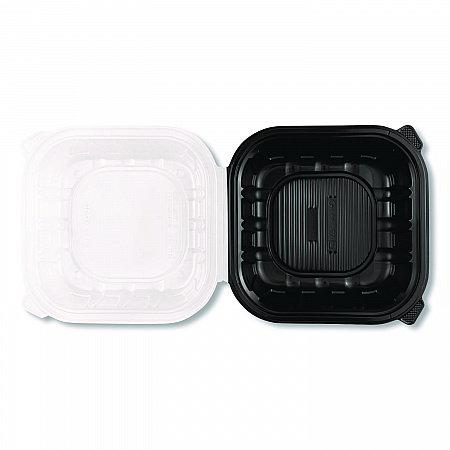 Polypropylene Plastic Hinged Container, 9 x 9 x 3, Black/Clear, Plastic, 50/Pack, 3 Packs/Carton (FPPHC99PP1C)