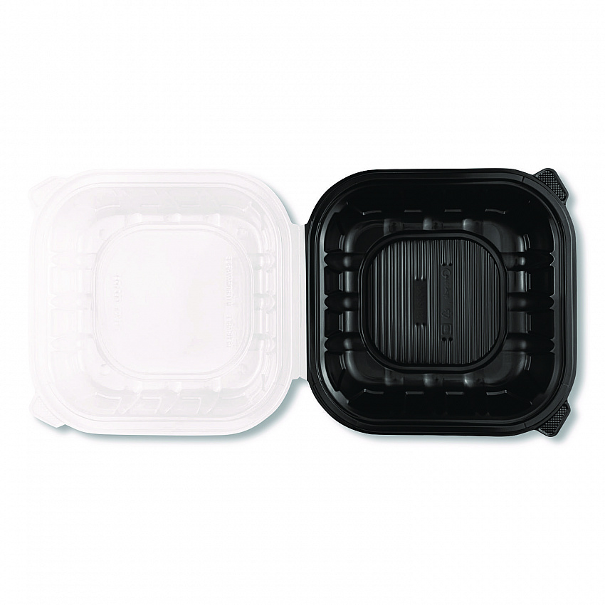 Polypropylene Plastic Hinged Container, 9 x 9 x 3, Black/Clear, Plastic, 50/Pack, 3 Packs/Carton (FPPHC99PP1C)