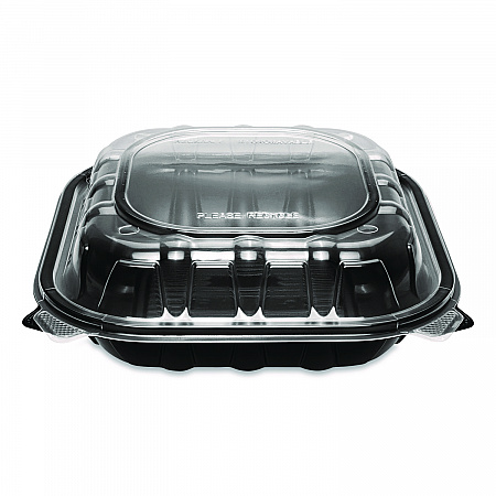 Polypropylene Plastic Hinged Container, 9 x 9 x 3, Black/Clear, Plastic, 50/Pack, 3 Packs/Carton (FPPHC99PP1C)