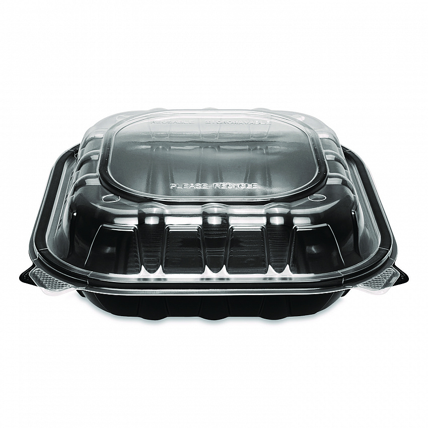 Polypropylene Plastic Hinged Container, 9 x 9 x 3, Black/Clear, Plastic, 50/Pack, 3 Packs/Carton (FPPHC99PP1C)