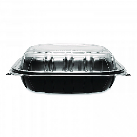 Polypropylene Plastic Hinged Container, 9 x 9 x 3, Black/Clear, Plastic, 50/Pack, 3 Packs/Carton (FPPHC99PP1C)