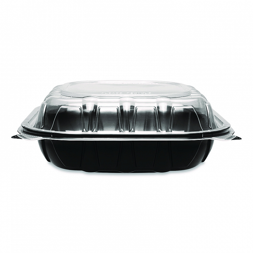Polypropylene Plastic Hinged Container, 9 x 9 x 3, Black/Clear, Plastic, 50/Pack, 3 Packs/Carton (FPPHC99PP1C)