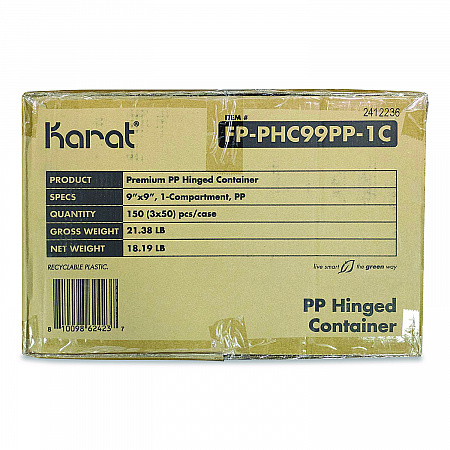 Polypropylene Plastic Hinged Container, 9 x 9 x 3, Black/Clear, Plastic, 50/Pack, 3 Packs/Carton (FPPHC99PP1C)