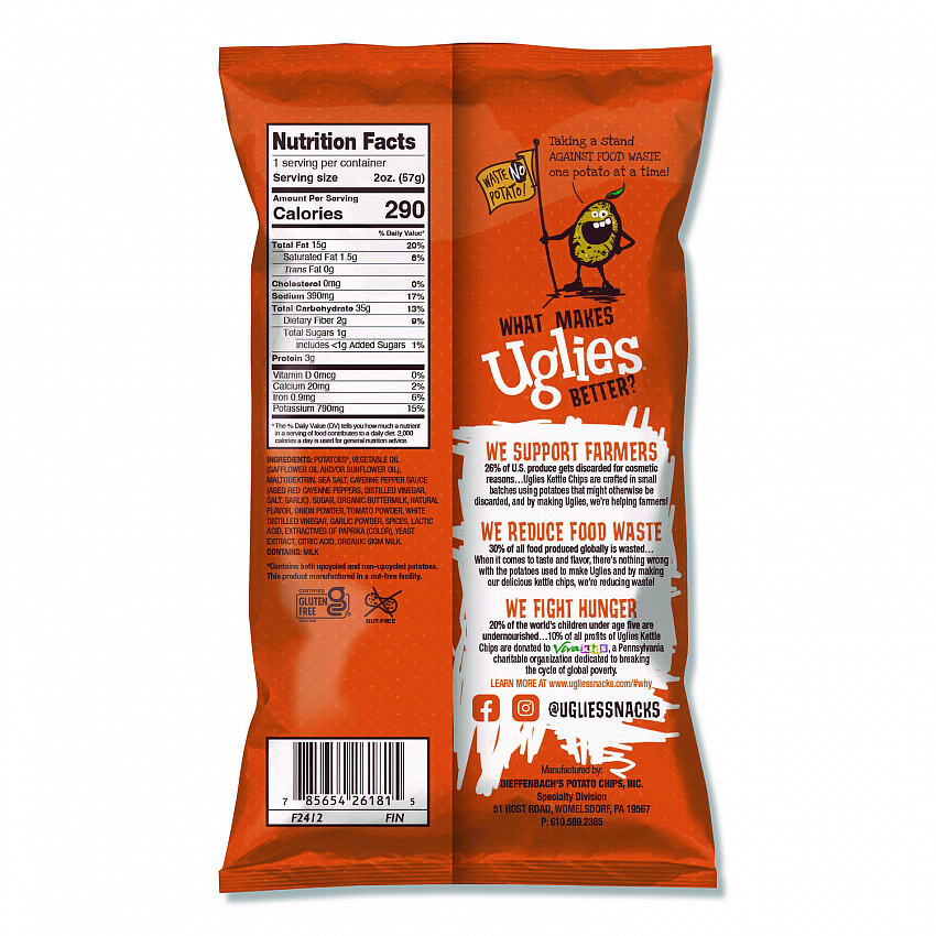 Kettle Potato Chips, Buffalo Ranch, 2 oz Bags, 24/Carton (DFN26181)