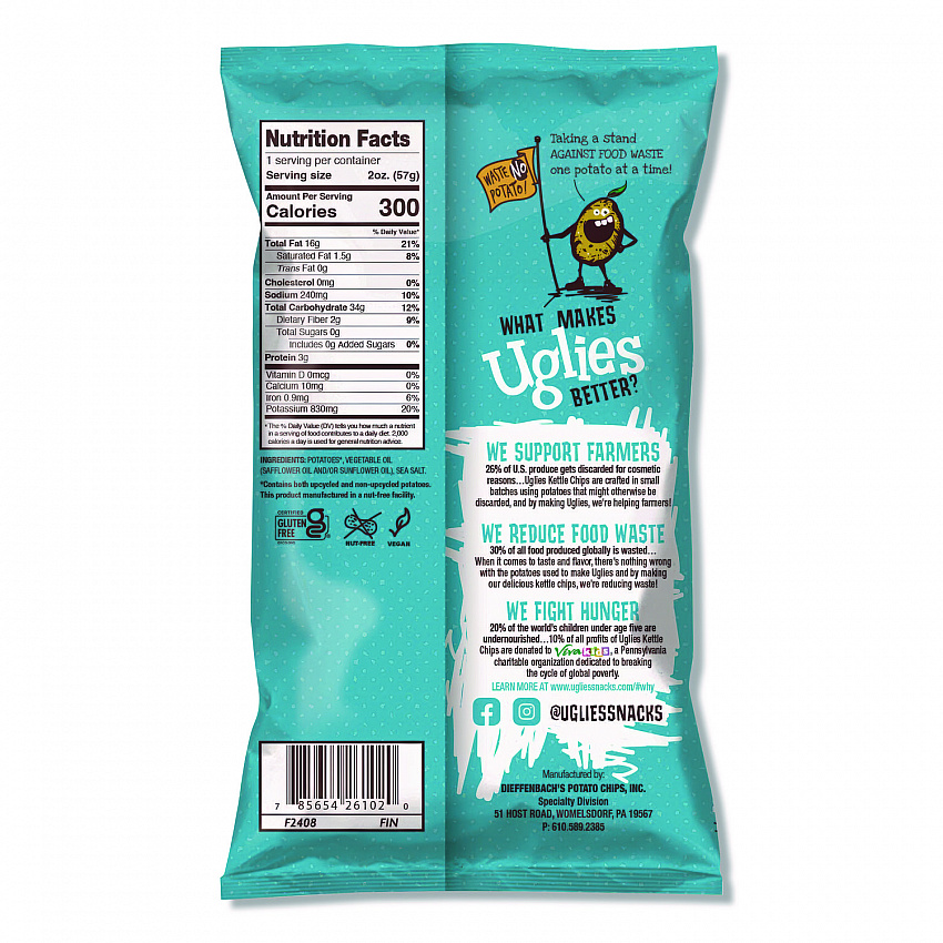Kettle Potato Chips, Sea Salt, 2 oz Bags, 24/Carton (DFN26102)
