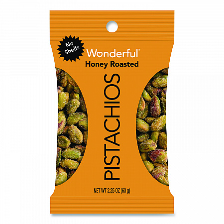 No Shells Honey Roasted Pistachios, 2.25 oz Bags, 8/Box (PAR91086)