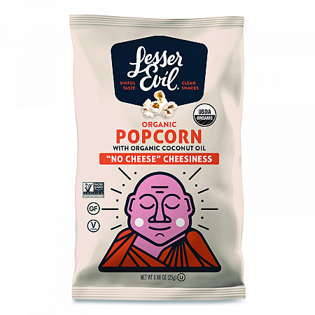 Snack Organic No Cheese Cheesiness Popcorn, Cheese, 0.88 oz Bag, 18/Carton (LSN00862)