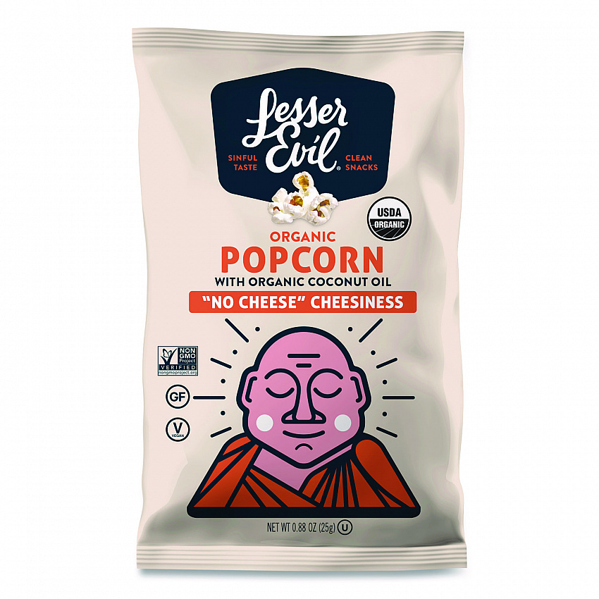 Snack Organic No Cheese Cheesiness Popcorn, Cheese, 0.88 oz Bag, 18/Carton (LSN00862)