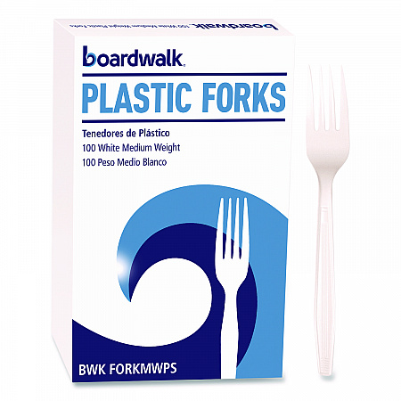 Mediumweight Polystyrene Cutlery, Fork, Plastic, White, 100/Box (FORKMWPSBX)