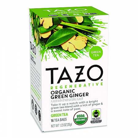 Tea Bags, Organic Green Ginger, 16/Box (TAZ00356BX)