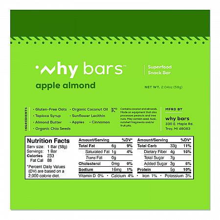 Superfood Snack Bar, Apple Almond, 2.04 oz Bar, 12/Box (WHY16208)