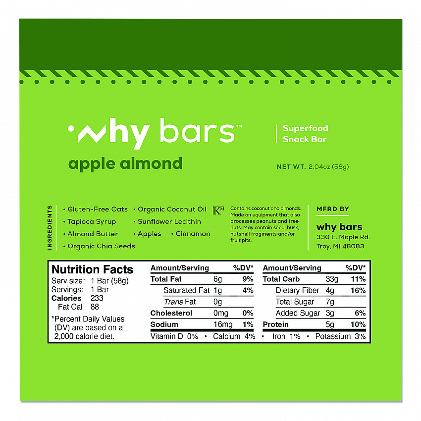 Superfood Snack Bar, Apple Almond, 2.04 oz Bar, 12/Box (WHY16208)