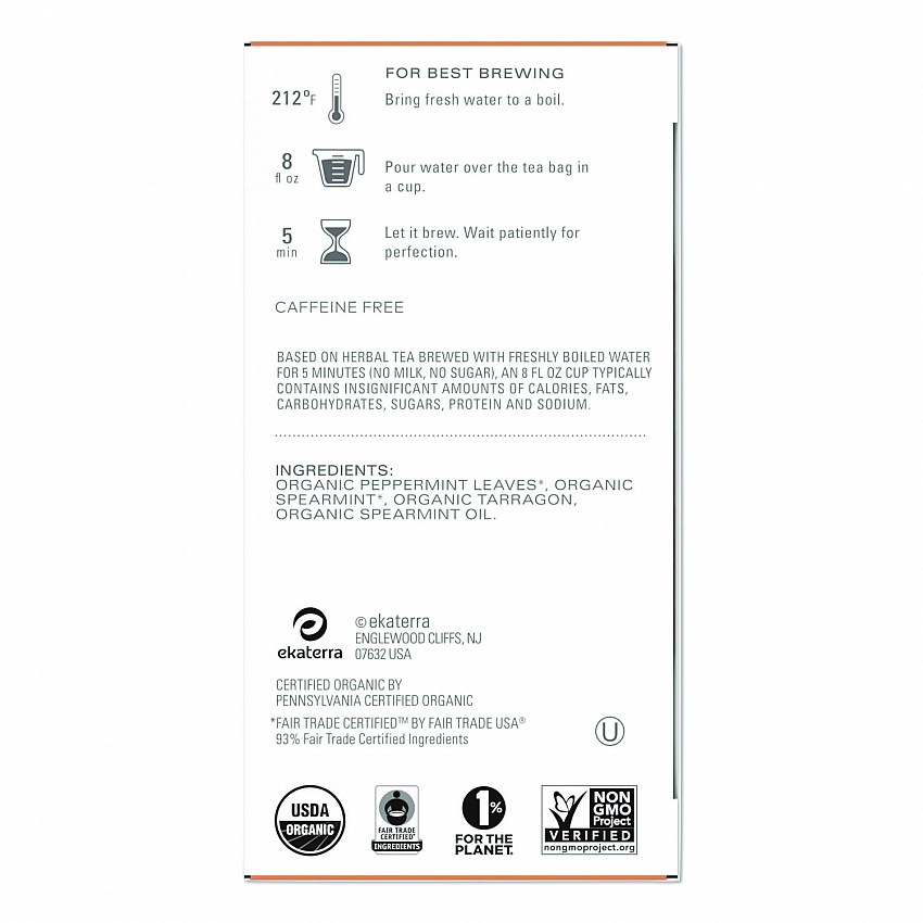 Tea Bags, Organic Refresh Mint, 16/Box (TAZ00350BX)
