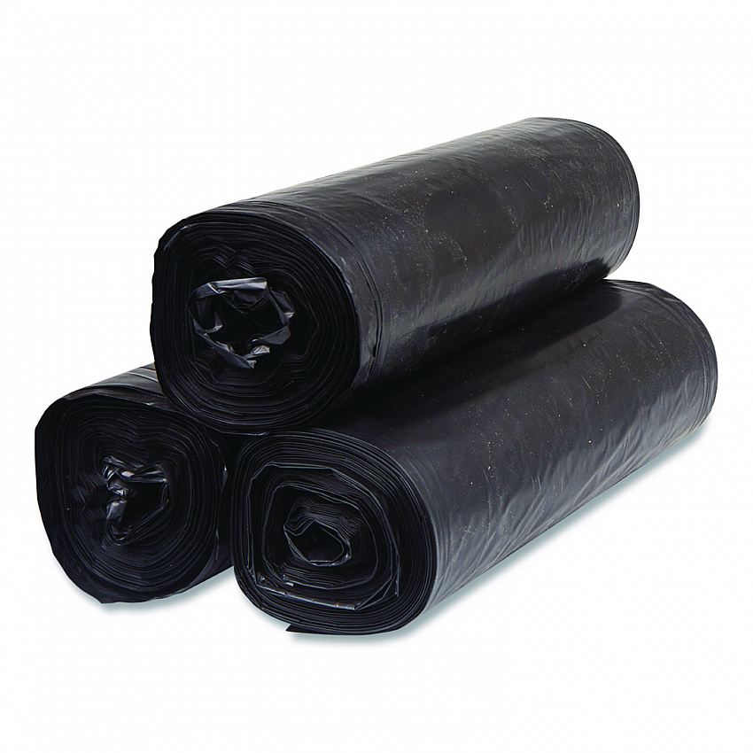 Institutional Low-Density Can Liners, 45 gal, 1.5 mil, 40" x 46", Black, Interleaved Roll, 20 Bags/Roll, 5 Rolls/Carton (SL4046150K)