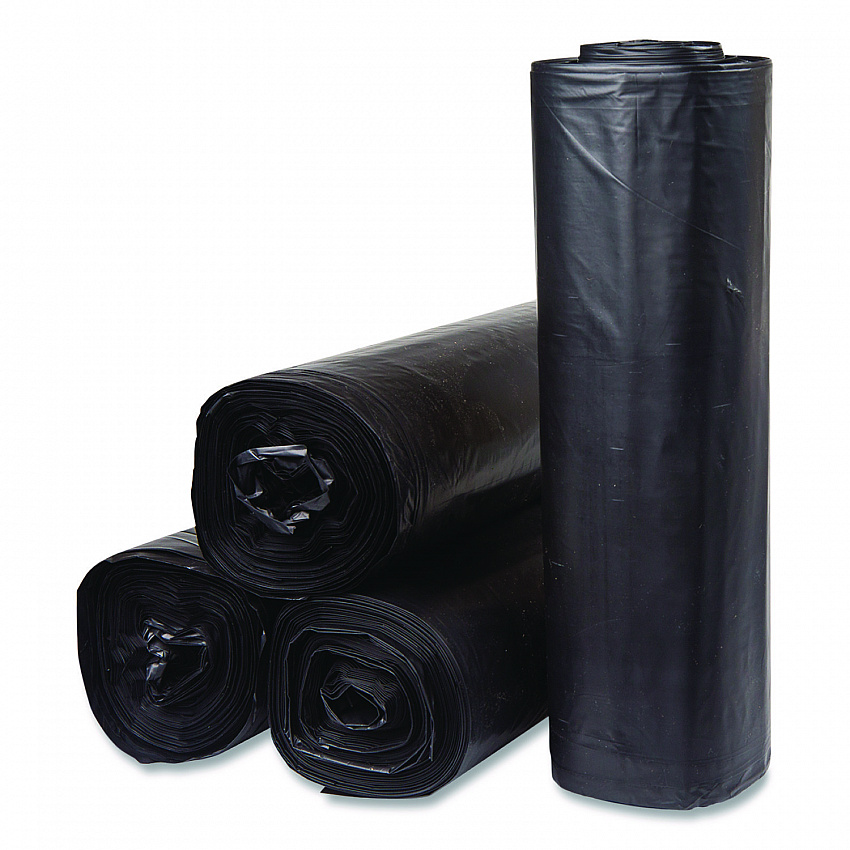 Low-Density Commercial Can Liners, 60 gal, 1.15 mil, 38 x 58, Black, Interleaved Roll, 25 Bags/Roll, 4 Rolls/Carton (SLW3858SPK)