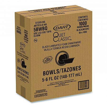 Quiet Classic Laminated Foam Dinnerware, Bowl, 5 oz, Black, 125/Sleeve, 8 Sleeves/Carton (5BWBQ)
