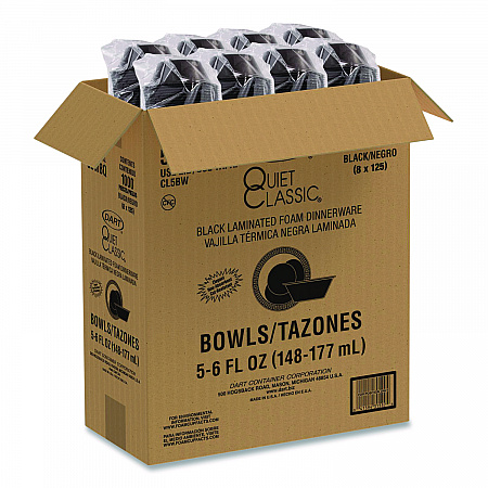 Quiet Classic Laminated Foam Dinnerware, Bowl, 5 oz, Black, 125/Sleeve, 8 Sleeves/Carton (5BWBQ)