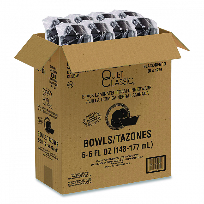 Quiet Classic Laminated Foam Dinnerware, Bowl, 5 oz, Black, 125/Sleeve, 8 Sleeves/Carton (5BWBQ)