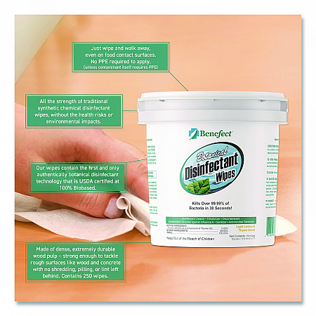 Botanical Disinfectant Wipes, 6 x 7, Light Lemon and Thyme, 250/Bucket (20376)