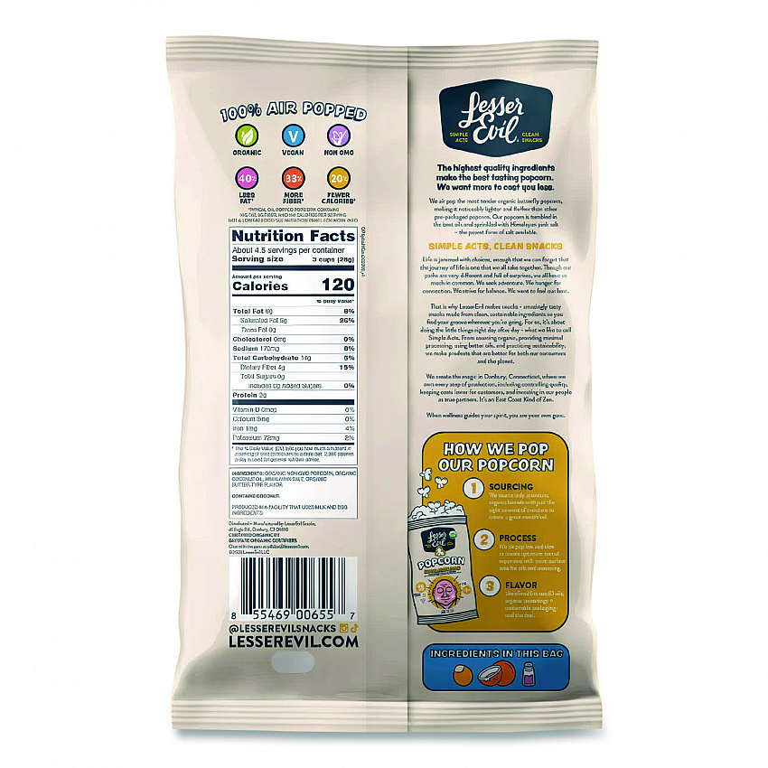 Snack Organic Himalayan Gold Popcorn, 0.88 oz Bag, 18/Carton (LSN00691)