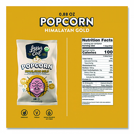 Snack Organic Himalayan Gold Popcorn, 0.88 oz Bag, 18/Carton (LSN00691)