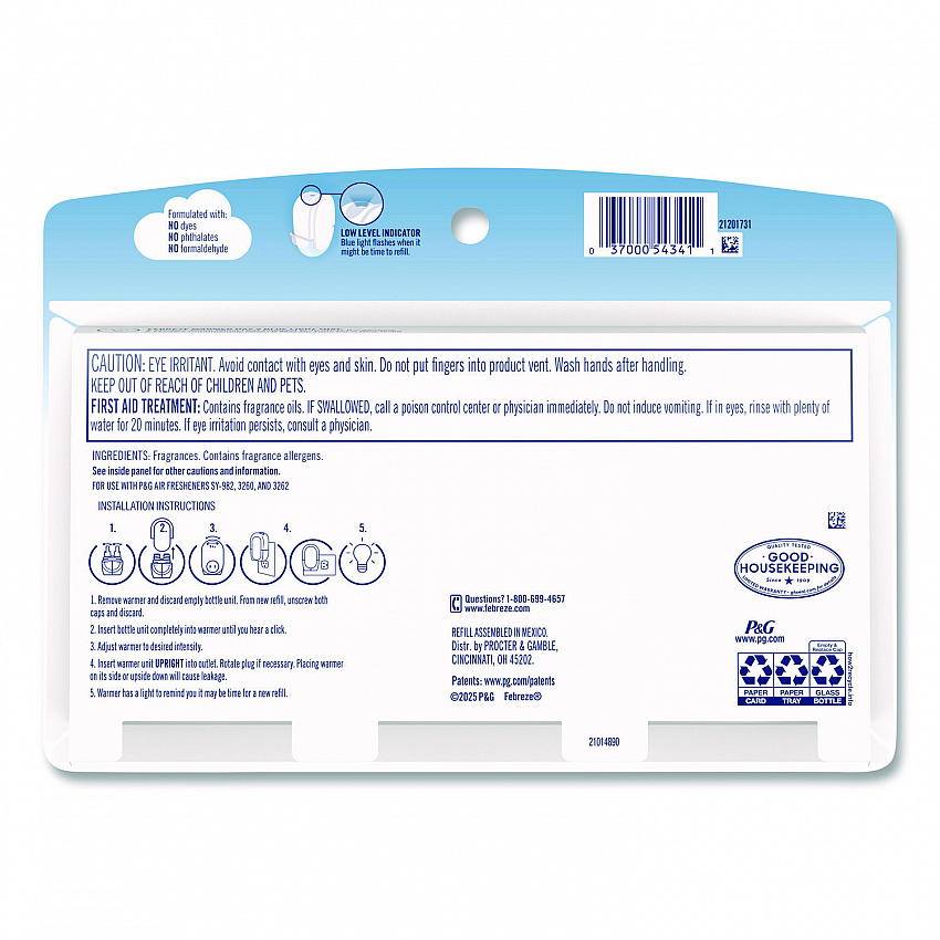 PLUG Air Freshener Refills, Gain, 2.63 oz, 3/Pack, 6 Packs/Carton (13842)