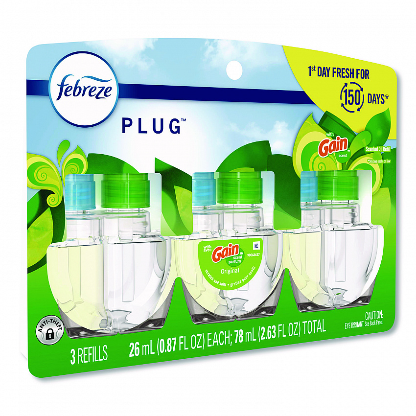PLUG Air Freshener Refills, Gain, 2.63 oz, 3/Pack, 6 Packs/Carton (13842)