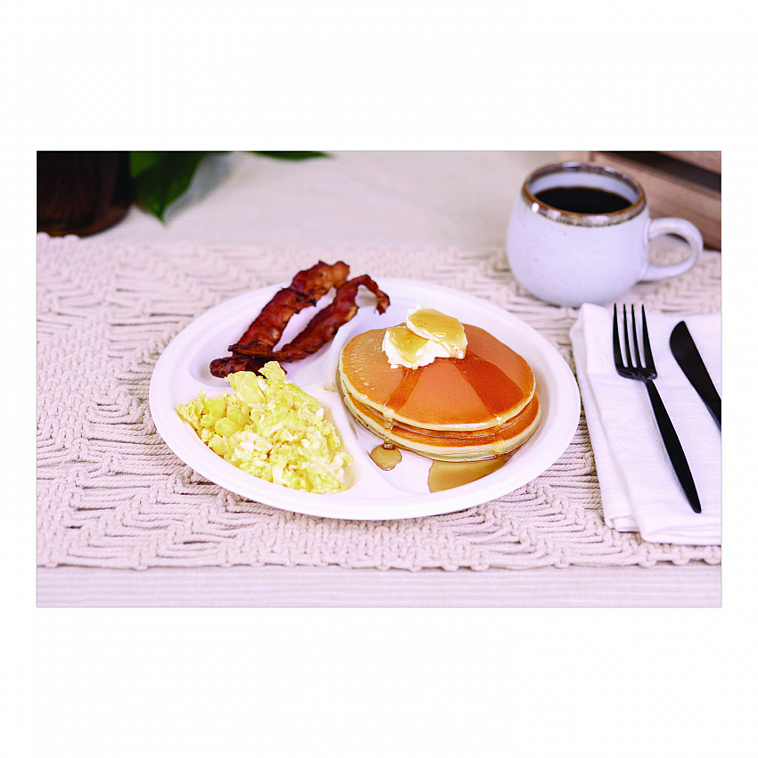 ChampWare Molded Fiber Tableware, 3-Compartment Plate, 10" dia, White, 125/Sleeve, 4 Sleeves/Carton (18163WPF)
