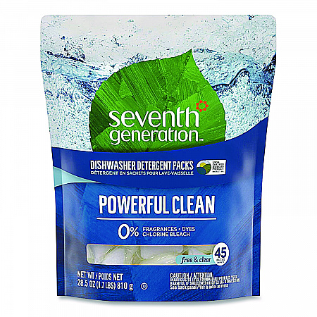 Natural Automatic Dishwasher Detergent Packs, Free and Clear, 45 Powder Packets/Box, 5 Boxes/Carton (45180CT)