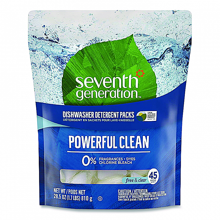 Natural Automatic Dishwasher Detergent Packs, Free and Clear, 45 Powder Packets/Box, 5 Boxes/Carton (45180CT)