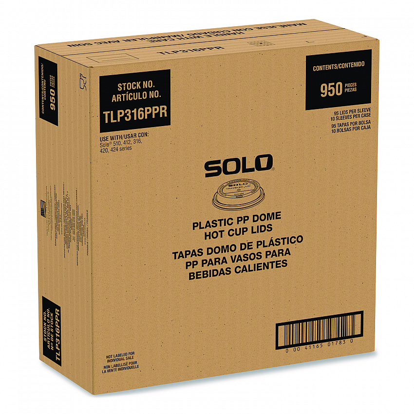 Traveler Cappuccino Style Dome Lid, Fits 10 oz to 24 oz Hot Cups, White, 95 Lids/Sleeve, 10 Sleeves/Carton (TLP316PPR)