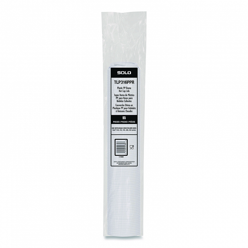 Traveler Cappuccino Style Dome Lid, Fits 10 oz to 24 oz Hot Cups, White, 95 Lids/Sleeve, 10 Sleeves/Carton (TLP316PPR)