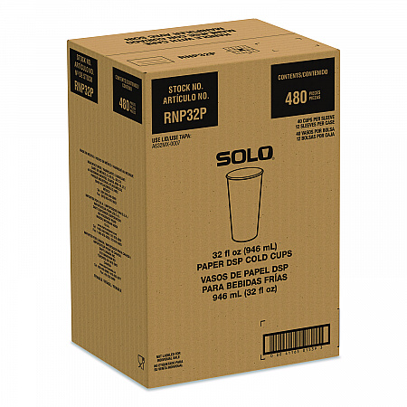 Double Sided Poly (DSP) Paper Cold Cups, 28 oz to 32 oz, White, 40 Cups/Sleeve, 12 Sleeves/Carton (RNP32P2050)