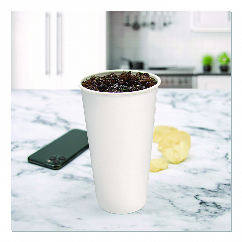 Double Sided Poly (DSP) Paper Cold Cups, 28 oz to 32 oz, White, 40 Cups/Sleeve, 12 Sleeves/Carton (RNP32P2050)