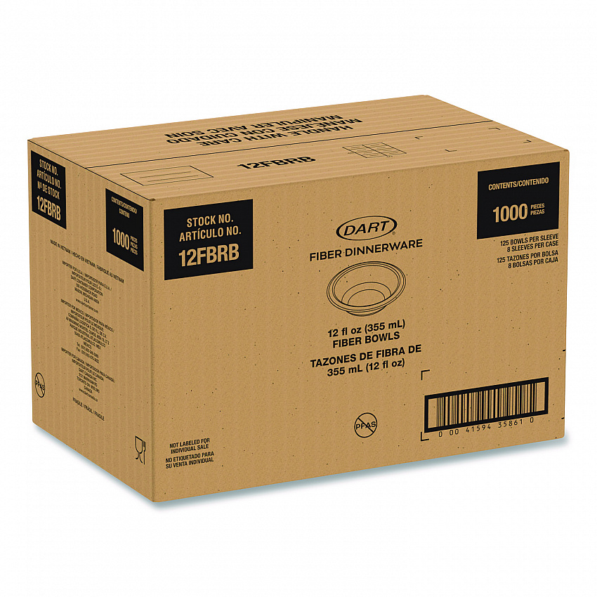 Compostable Molded Fiber Dinnerware, ProPlanet Seal, Bowl, 12 oz, Natural, 1,000/Carton (12FBRB)