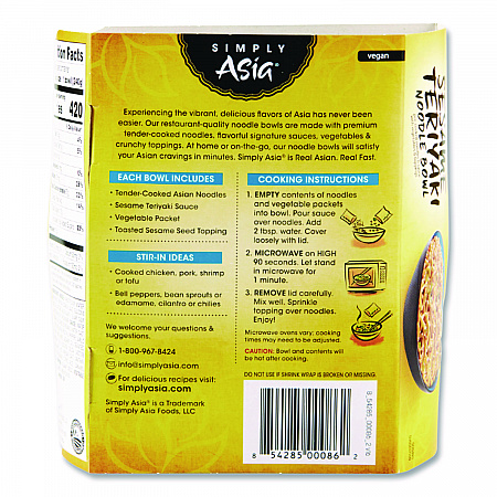 Simply Asia Sesame Teriyaki Noodle Bowl, 8.5 oz Bowl, 6/Carton (THA00086)