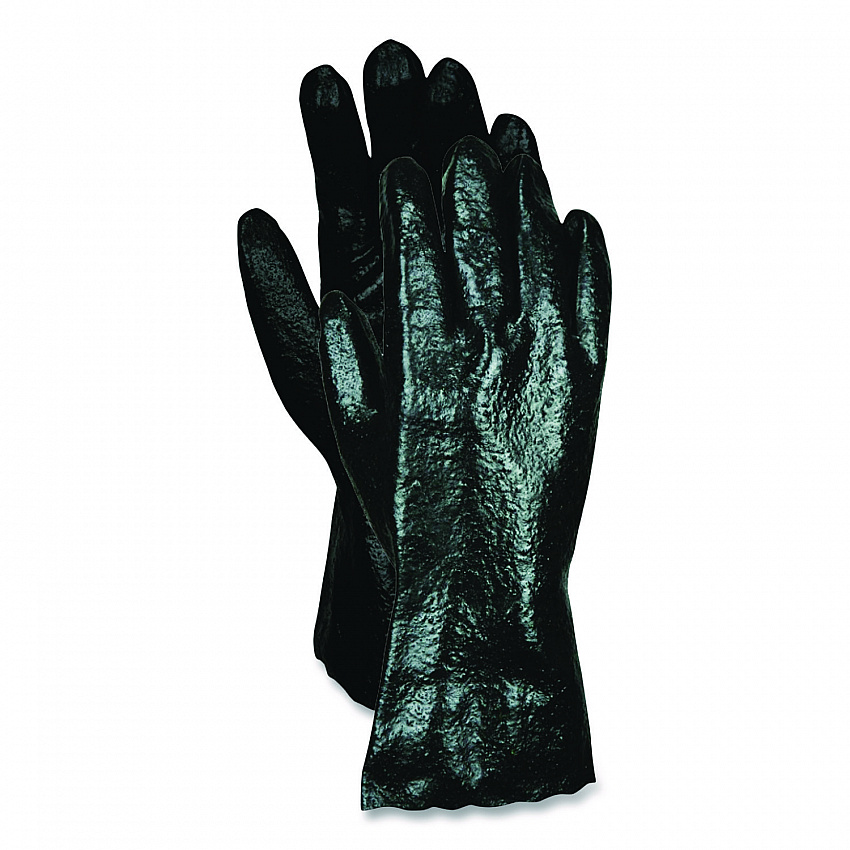 Smooth Finish Single Dipped PVC Gloves, 18" Long, Large, Black, 12 Pairs (6218)