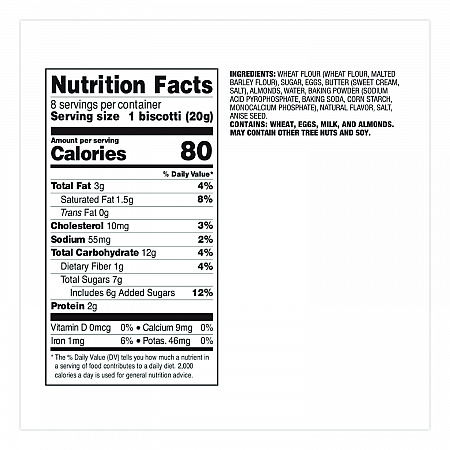 Biscotti, Classic Almond, 0.69 oz Individually Wrapped, 25/Pack (NSD197721)