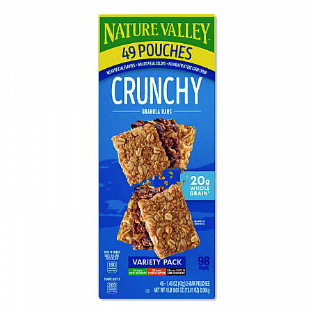 Granola Bars, Assorted Crunchy Bars, 1.5 oz Pouch, 2 Bars/Pouch, 49 Packs/Box (GEM44136)