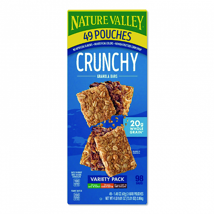 Granola Bars, Assorted Crunchy Bars, 1.5 oz Pouch, 2 Bars/Pouch, 49 Packs/Box (GEM44136)