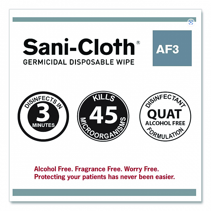 Sani-Cloth AF3 Germicidal Disposable Wipes, Large, 1-Ply, 8" x 5", Unscented, White, 50/Pack, 10 Packs/Carton (H59200)