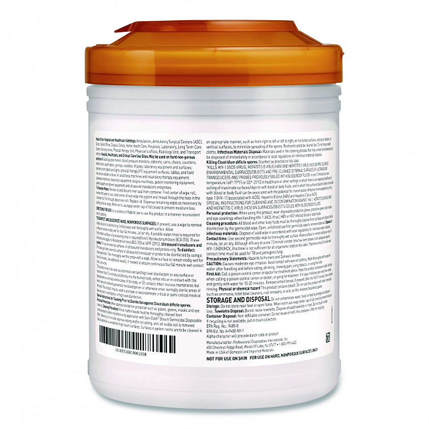 Sani-Cloth Bleach Germicidal Disposable Wipes, 1-Ply, 6 x 5, Unscented, White, 160/Canister, 12 Canisters/Carton (P84172)