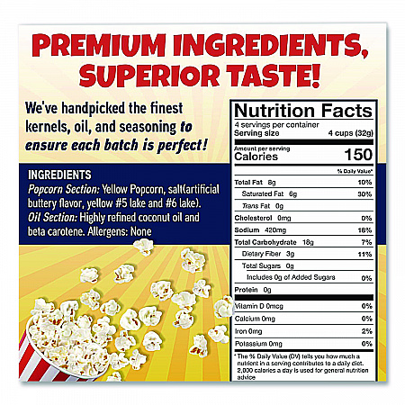 Premium America Popcorn, Butter, 8 oz Pack, 36/Carton (GRE00016)