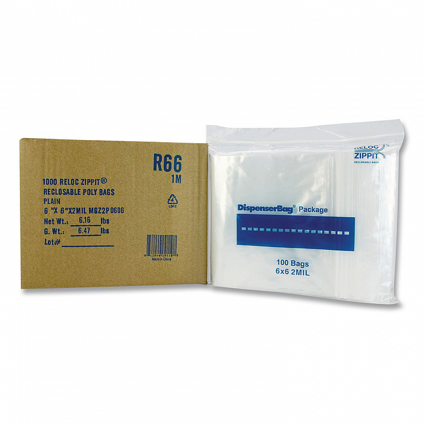 Reloc Zippit Plastic Zipper Bags, 6" x 6", Clear, 1,000/Box (MGZ2P0606)