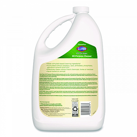 Clorox Pro EcoClean All-Purpose Cleaner, Refill, Unscented, 128 oz Bottle, 4/Carton (60278CT)