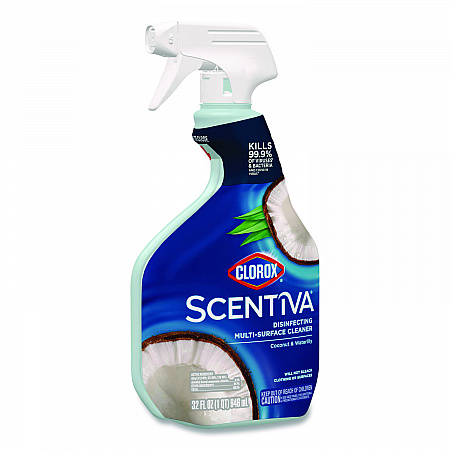 Scentiva Disinfecting Multi-Surface Cleaner, Bleach Free, Coconut and Waterlily Scent, 32 oz Spray Bottle, 9/Carton (60521CT)